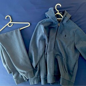 Jacket & pants set. Soft sweatpants and sweatshirt. Blue heather.XL top,L pants